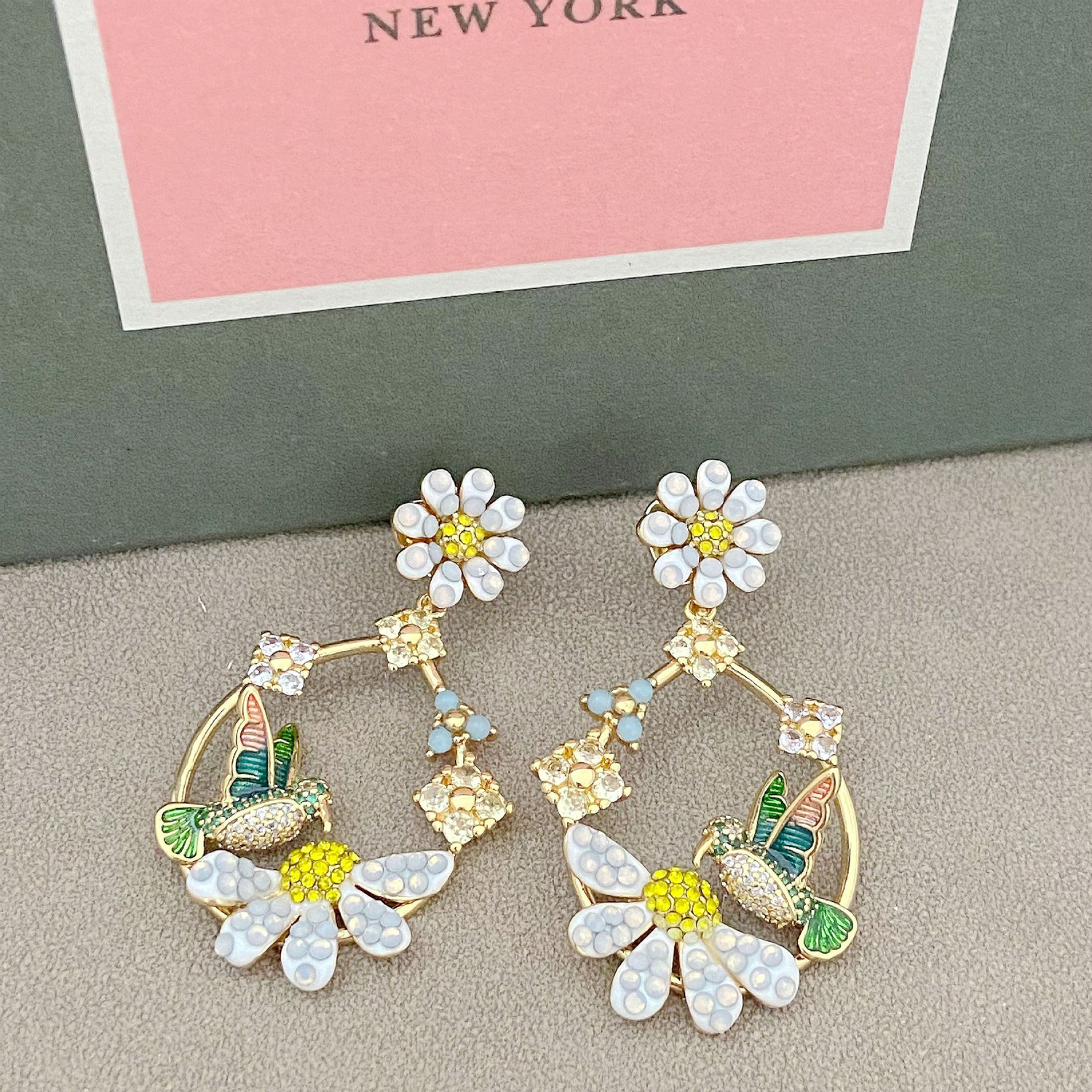 Kate Spade Enameled Zircon Hummingbird Daisy Hoop Earrings
