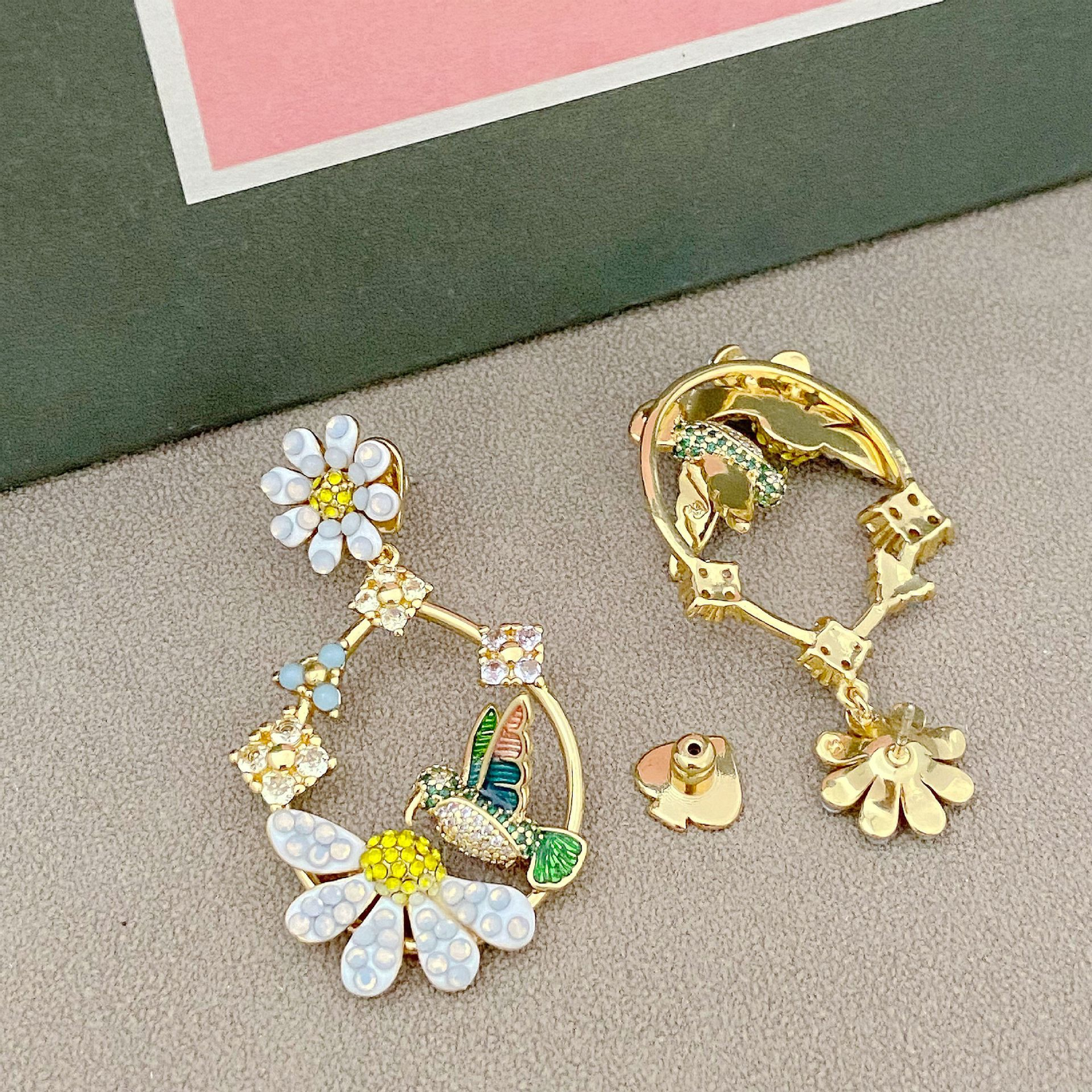 Kate Spade Enameled Zircon Hummingbird Daisy Hoop Earrings