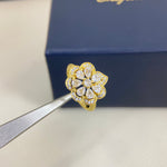 Gold openwork petal diamond ring with clear stones