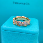 Tiffany Damenring mit Diamant-Federdekor, roségoldfarben mit funkelnden Steinen