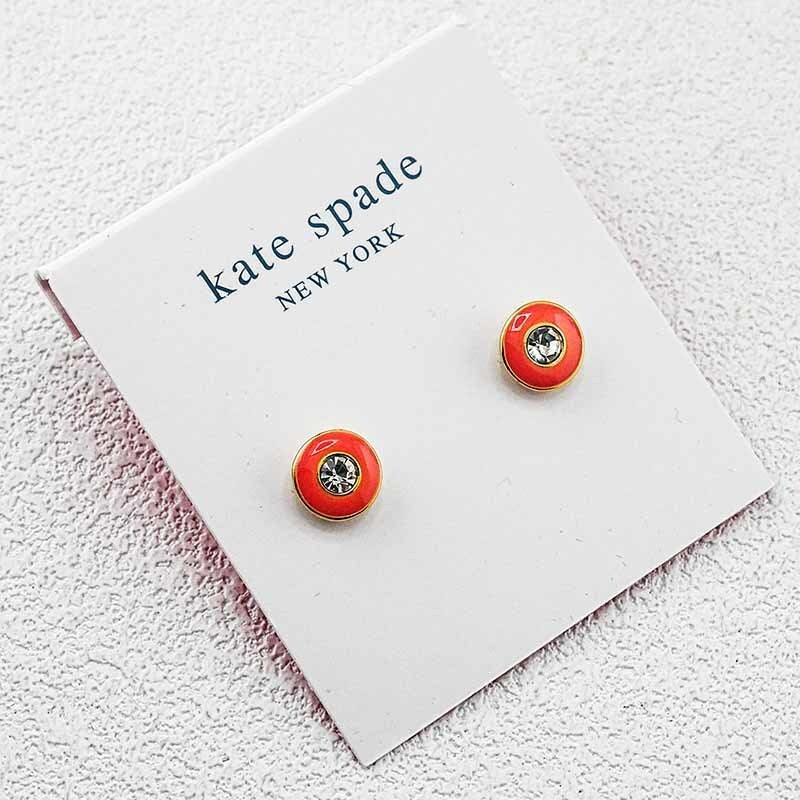 Kate Spade enamel button earrings with red enamel and crystal center stud