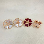 Five-heart stud earrings set, gold-tone with white and red mother-of-pearl hearts