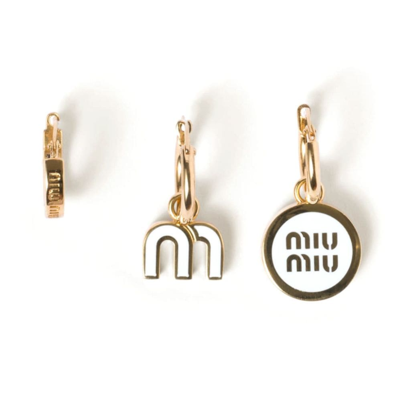 Three-piece enamel logo earrings set in gold tone with black-and-white motifs
