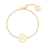 Gold-tone enamel logo round adjustable bracelet with chain and oval logo charms