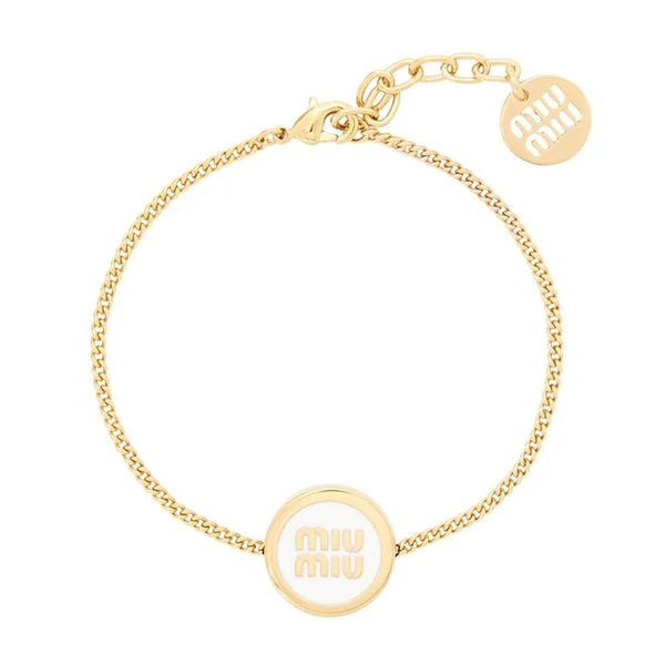 Gold-tone enamel logo round adjustable bracelet with chain and oval logo charms