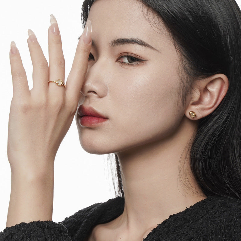 Abstract Floral Design Ring with White Stone

