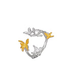 Artistic Silver Branch with Gold Butterflies Ring

