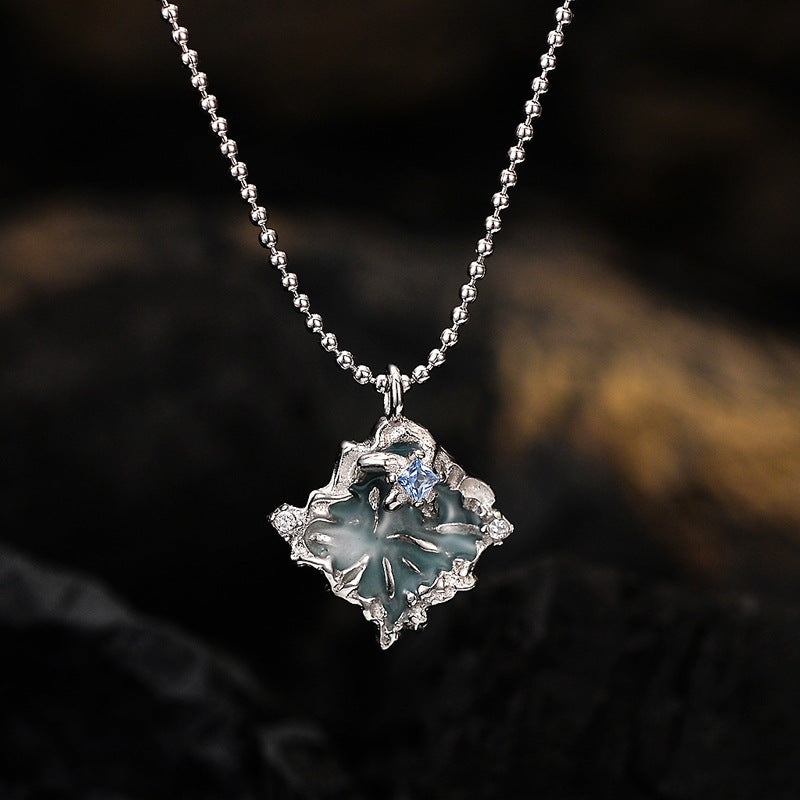 Modern Abstract Square Pendant with a Blue Inlay

