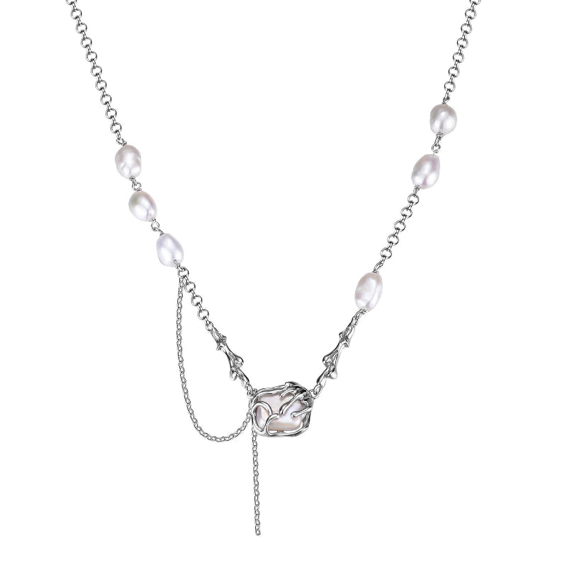 Organic Form Silver and Freshwater Pearl Necklace

