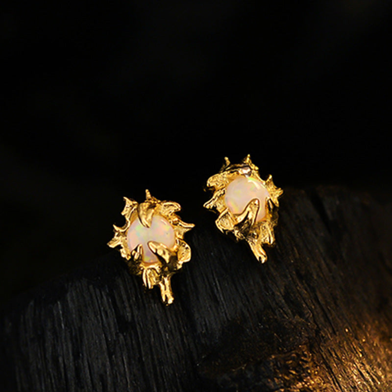 Unpolished Stone Look Studs with Opal Gem

