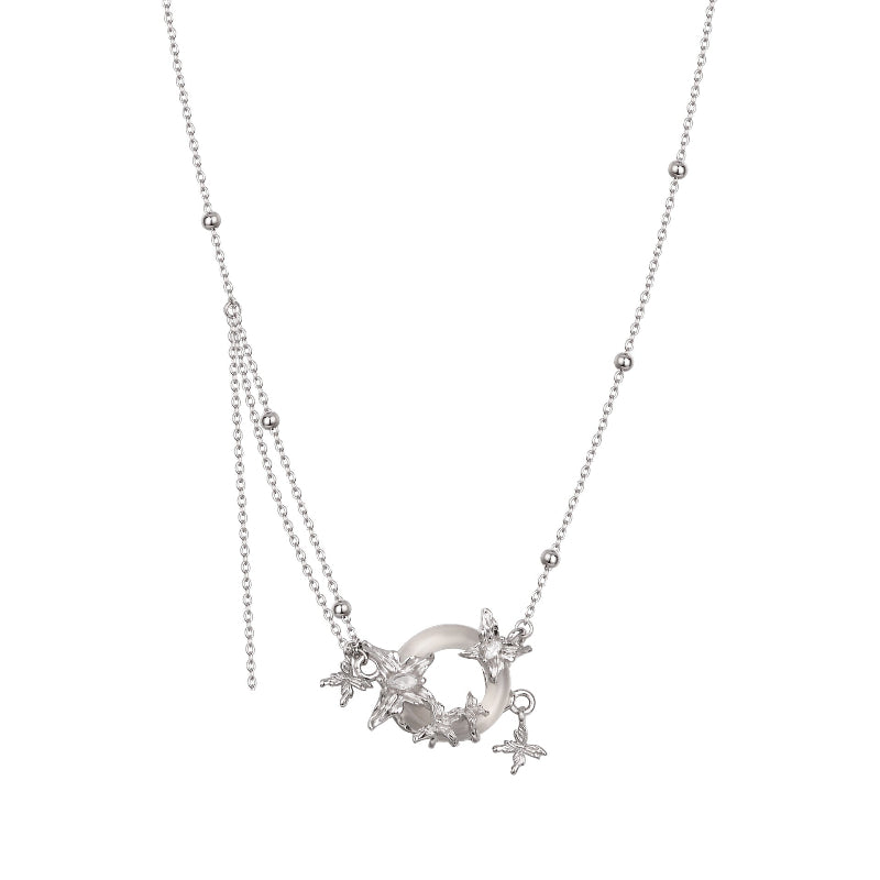 Textured Silver O-Ring and Butterfly Necklace

