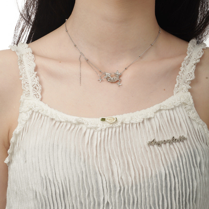 Modern Abstract Butterfly and Circle Pendant Necklace

