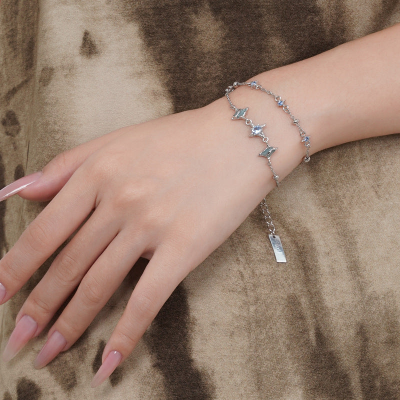 Dainty Cubic Zirconia and Star Link Bracelet


