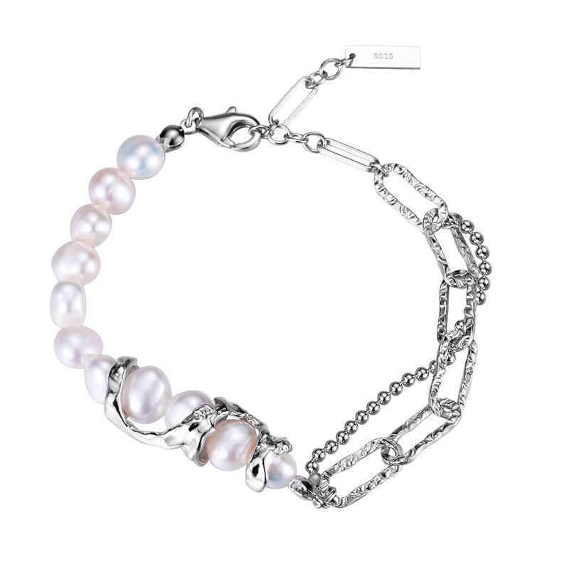 Handmade Silver Bracelet with Freeform Pearls

