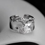 High-Fashion Silver Ring with an Irregular Facet Design

