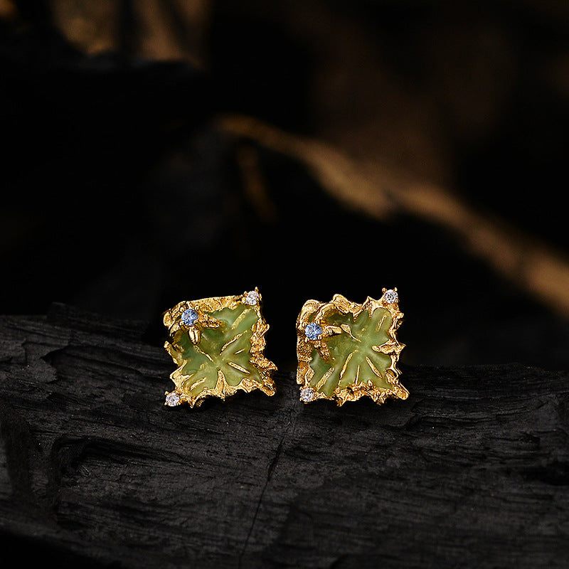 Rough Texture Stud Earrings with Rhinestone Details

