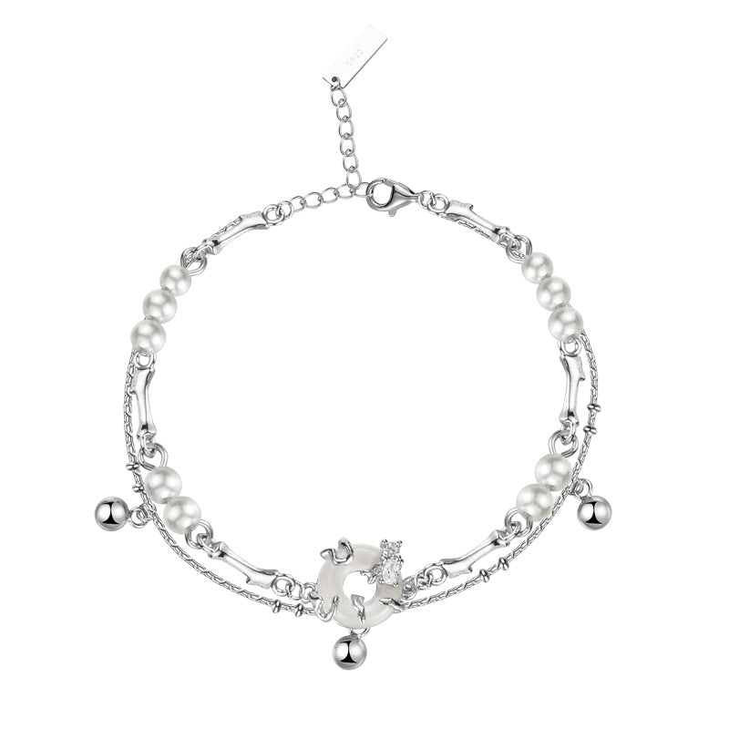 Sterling Silver Two-Strand Bead and Link Bracelet

