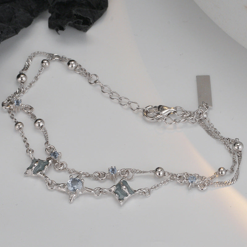 Twisted Rope and Beaded Sterling Silver Bracelet

