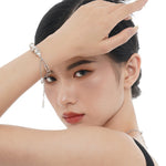 Two-Tone Chain Link Bracelet with Natural Pearls

