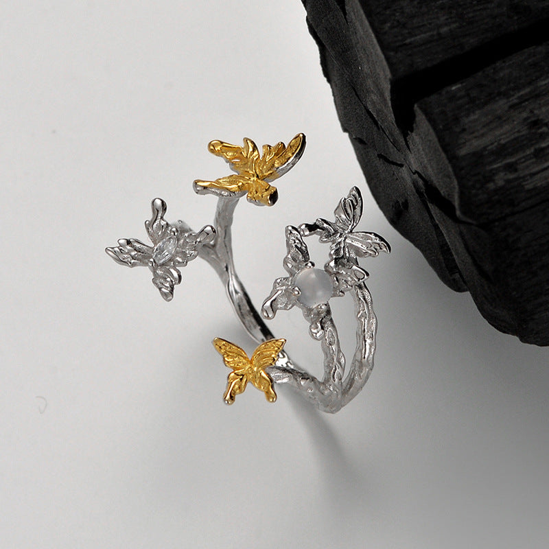 Sterling Silver and Gold Butterfly Vine Ring

