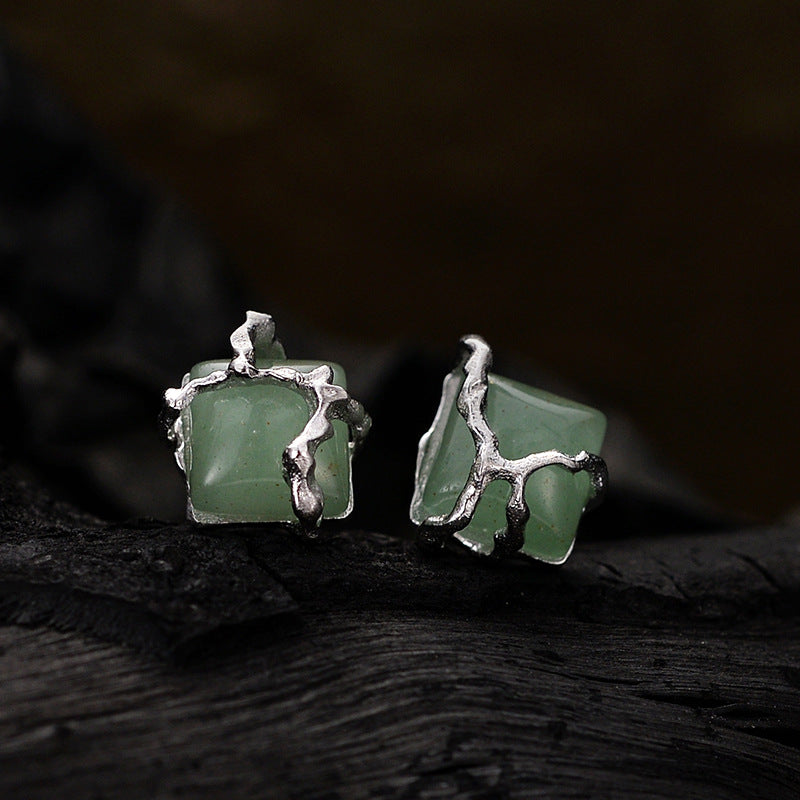 Avant-Garde Green Stone Stud Earrings

