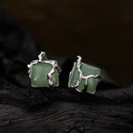 Avant-Garde Green Stone Stud Earrings

