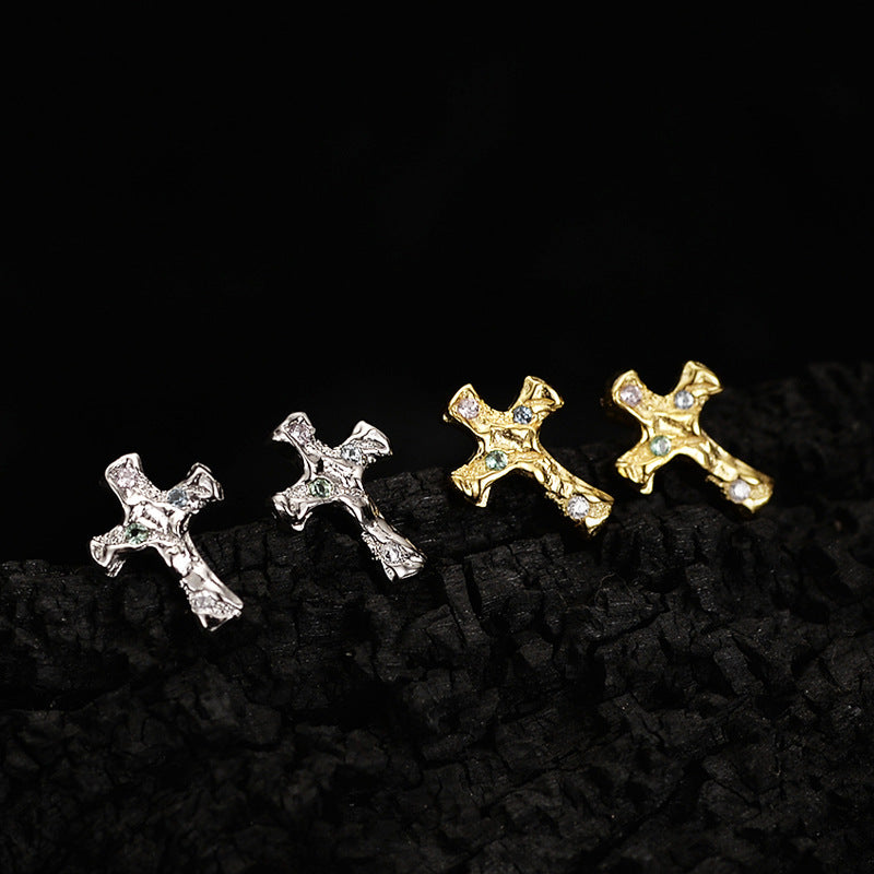 Rhinestone Inlaid Cross Studs

