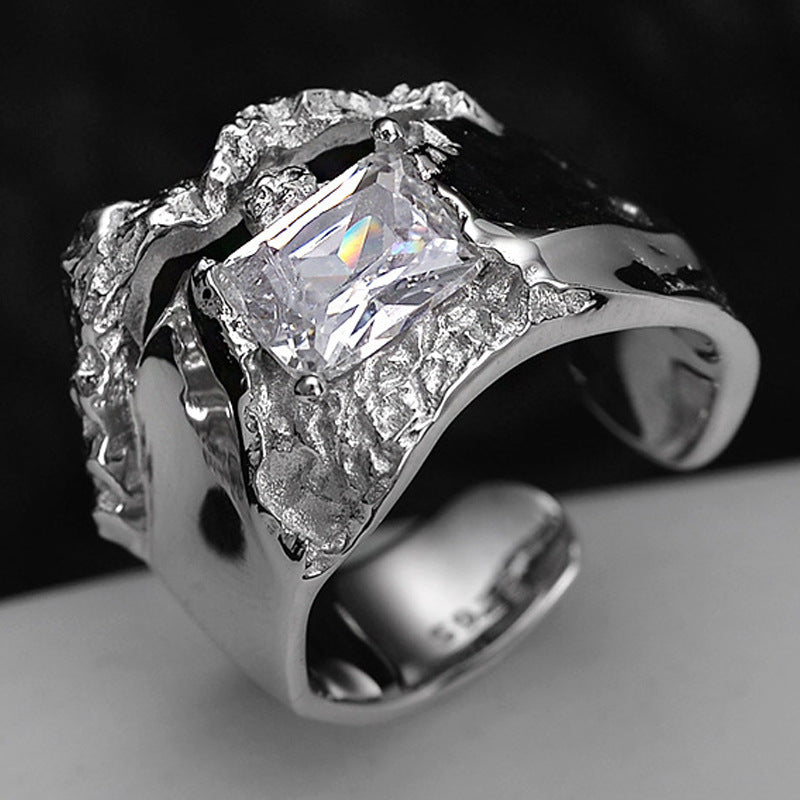 Organic-Shaped Silver Ring with a Luminous Crystal

