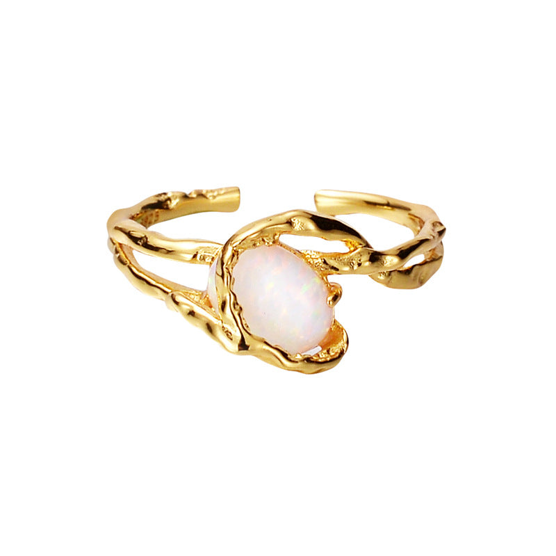 Textured Gold Ring with Oval Opal

