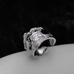 Abstract Textured Silver Ring with a Clear Crystal

