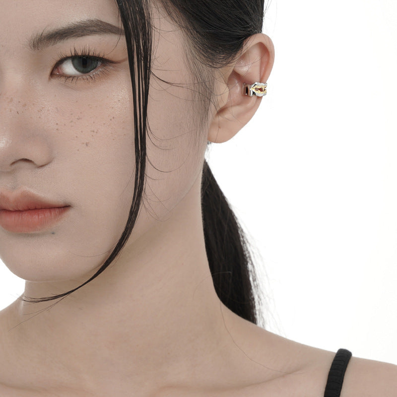 Modern Distressed Silver Ear Cuff with Gold Plating

