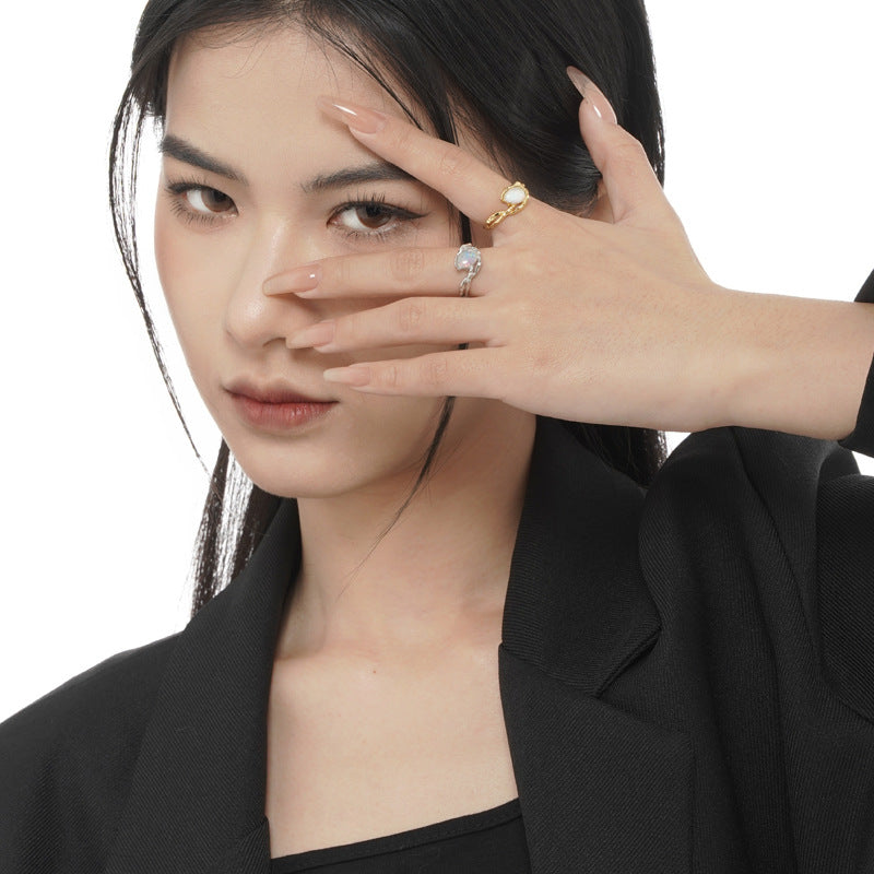 Hand-Forged Gold Ring with Opal Gemstone

