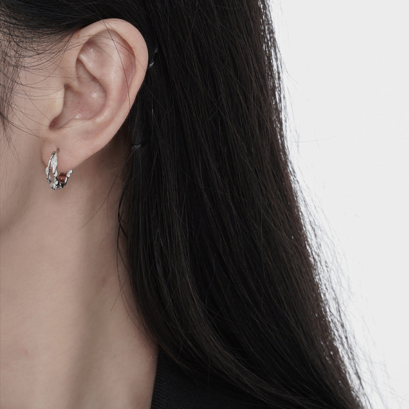 Two-Tone Silver and Blue Enamel Huggies

