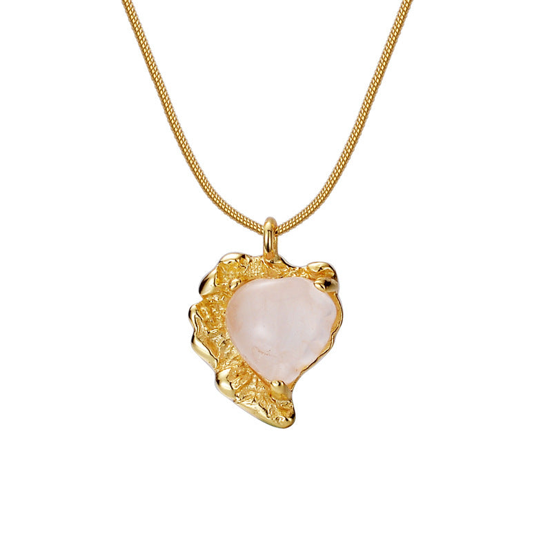 Gold-tone snake chain necklace with heart agate pendant