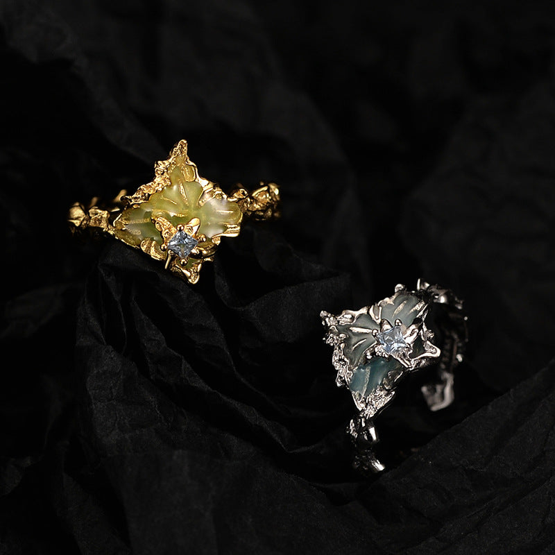 Unique Raw Edge Ring with Light Blue Enamel

