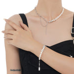 Unique Design Bracelet with Large Pearls and Abstract Silver Links

