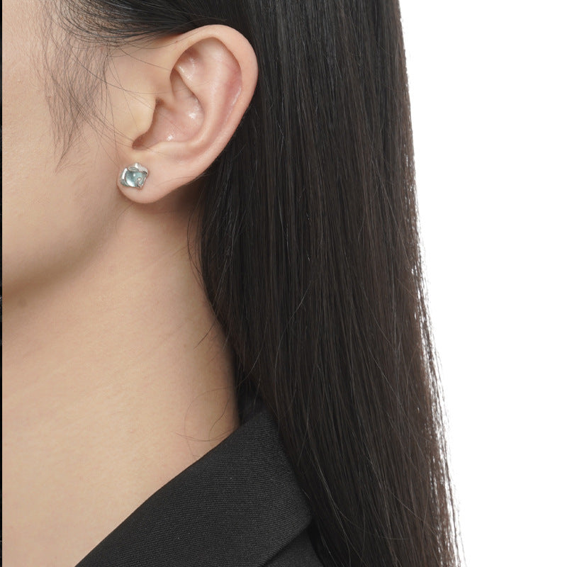 Irregular Silver and Blue Earrings

