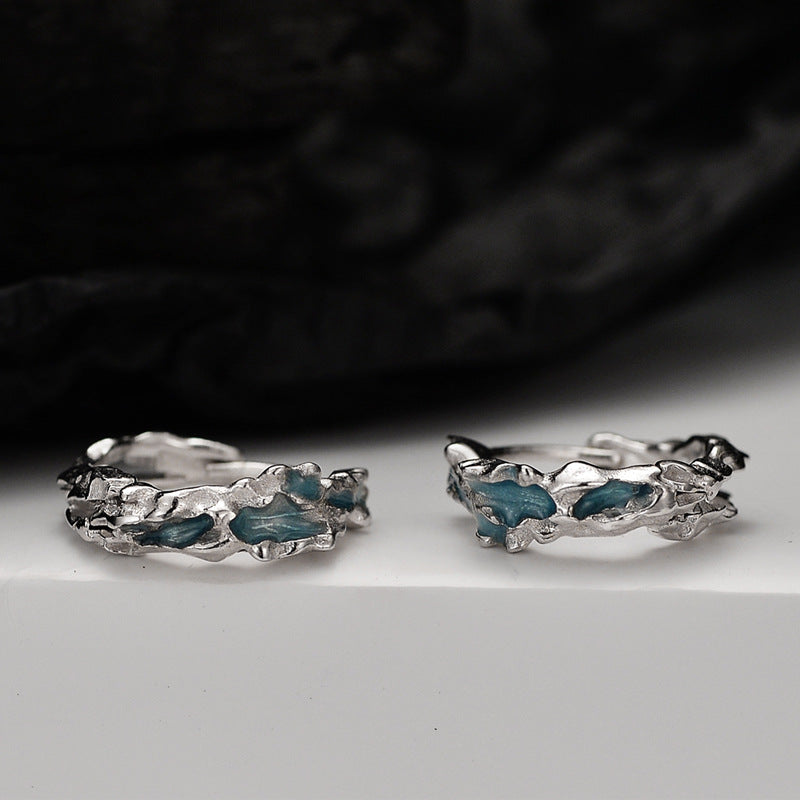 Rustic Textured Hoops with Blue Details

