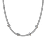 Textured Mesh Chain Necklace with CZ and Pearl Accents

