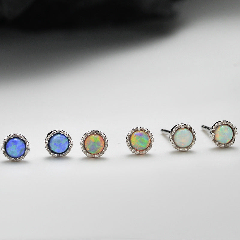 Hand-Forged Look Opal Studs


