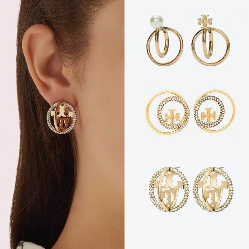 Tory Burch Diamond Universe Star Orbit Metal Stud Earrings