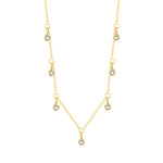 Gold-tone S925 geometric teardrop zircon necklace with small dangling stones