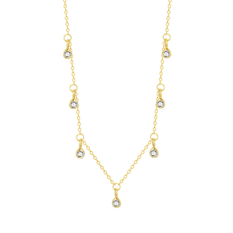 Gold-tone teardrop zircon pendant necklace with three sparkling teardrop charms