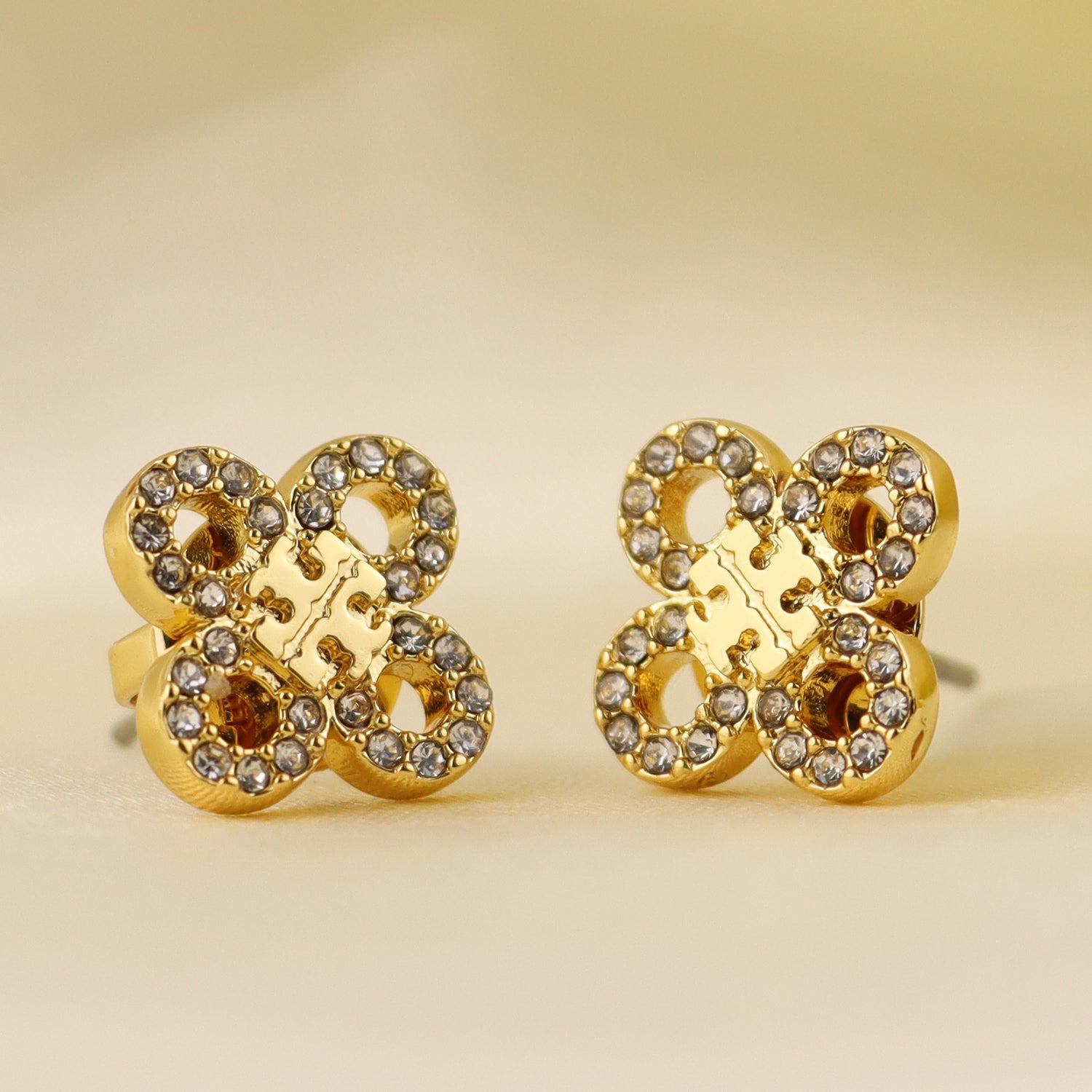 Tory Burch Diamond-Studded Four-Leaf Clover Earrings