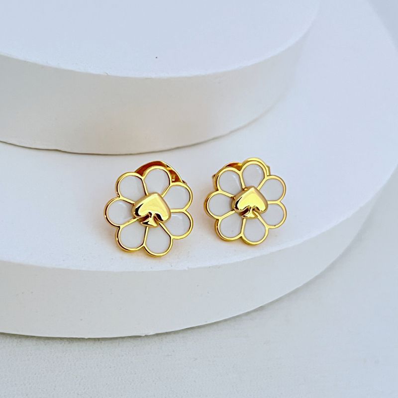Kate Spade Gold-Plated Enamel Heart-Shaped Flower Earrings