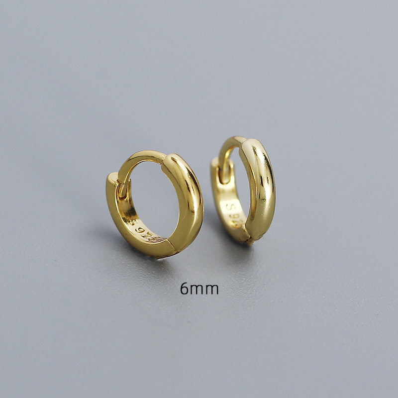 S925光滑圆环耳环，金色6mm，简约叠戴款