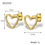 Heart stud earrings, gold tone, 9mm height, 12mm width, 3g weight, 925