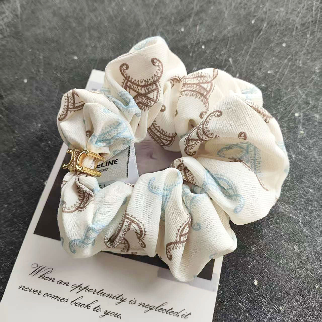 Celine Cute and Sweet Everyday Arc de Triomphe Fabric Hair Tie