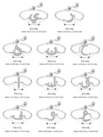 Silver adjustable chain ring with Arabic letter charm shown with width and weight notes