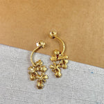Long flower hoop drop stud earrings in gold-tone enamel-free design